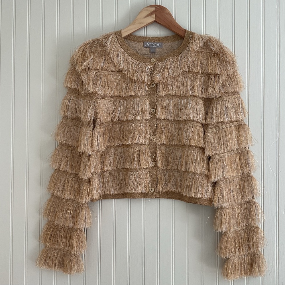 J. Crew Fringe Cardigan in Metallic Yarn NWT